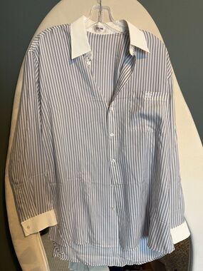 Celine Blue and White Striped silk shirt